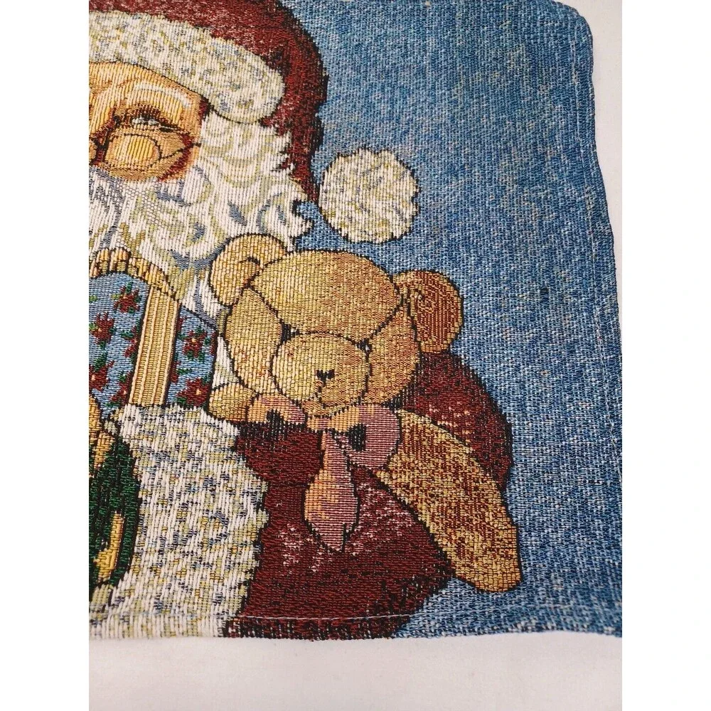 Vtg Christmas Santa Claus Teddy Bear Woven Tapestry Placemats Set of 4